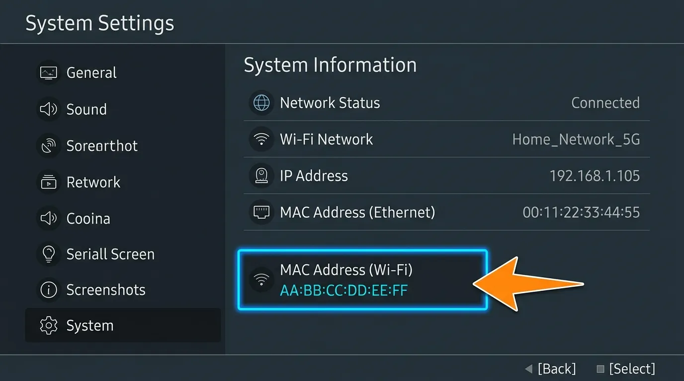 Où trouver l'adresse MAC sur une Smart TV