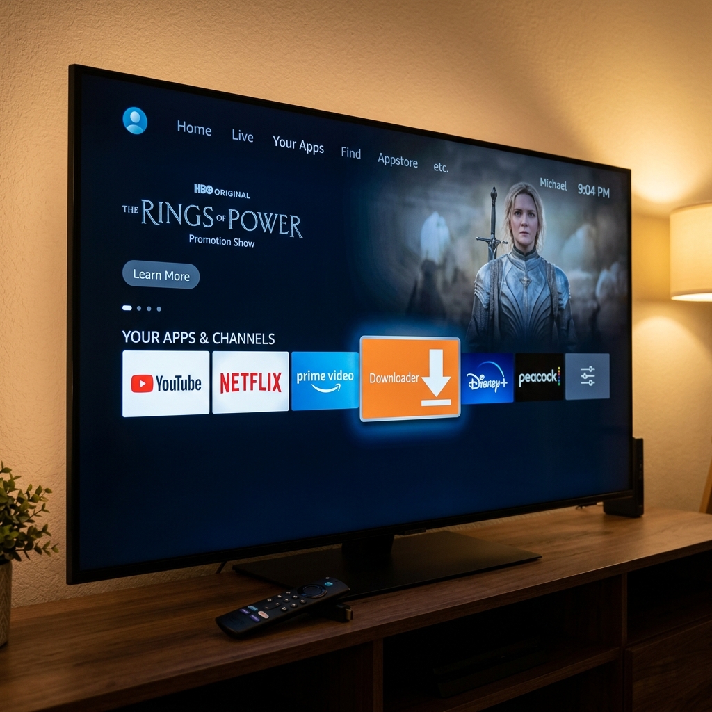 Le logo de l'application Downloader sur l'écran d'accueil du Firestick
