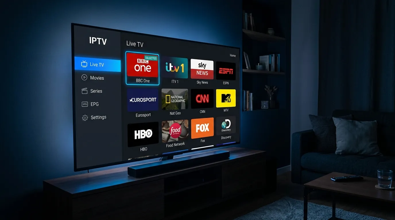 Smart TV Samsung affichant l'écran de connexion d'une application IPTV avec les champs d'identifiants